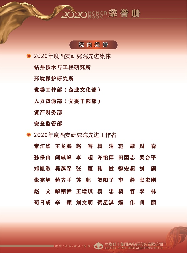 中煤科工集团西安研究院有限公司2020年荣誉册